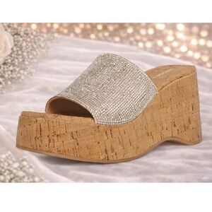 Madden Girl Sparkling Silver Cork Wedges